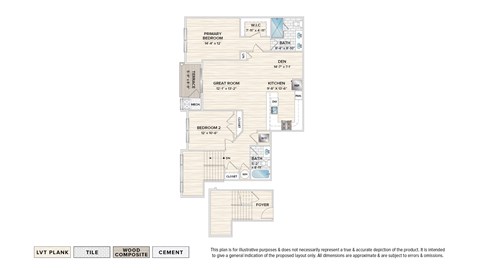 Floor plan for 2 beds, 2 baths, 1368 sqft